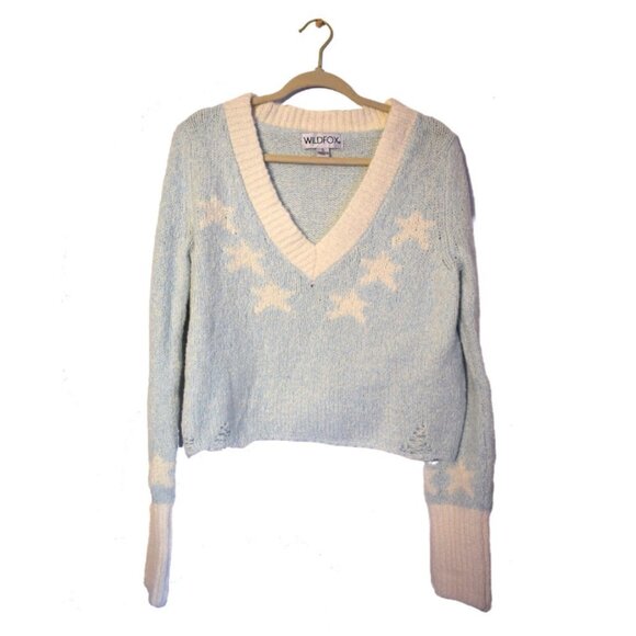 WILDFOX STAR GIRL ACE Cropped Sweater in Honolulu Blue - Picture 3 of 8